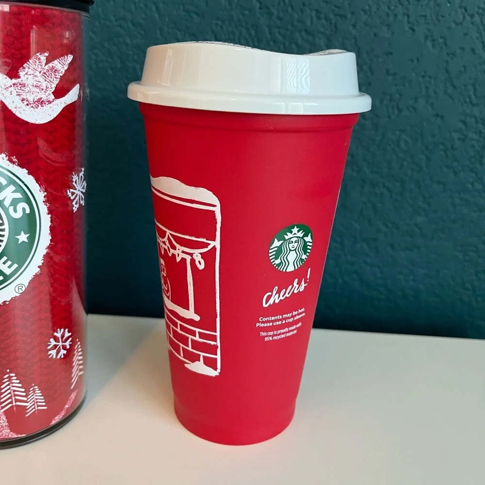 Starbucks Christmas Holiday Red Winter Plastic Tumblers 2008 & 2025 NWT